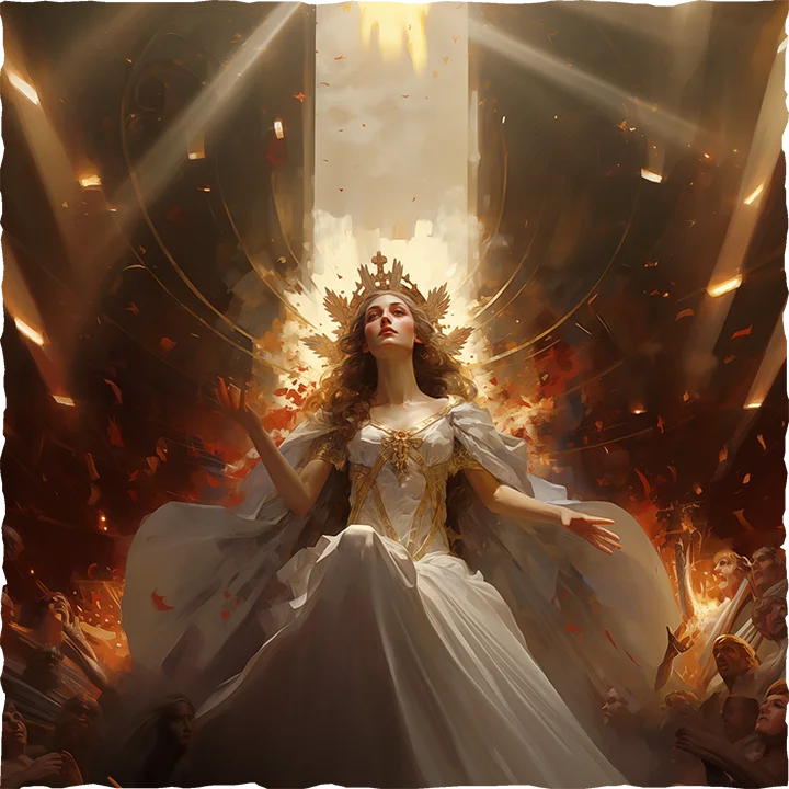 Mary as the queen of heaven sitting in glory with supplicants around her