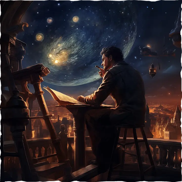 astronomer studying the stars on his balcony