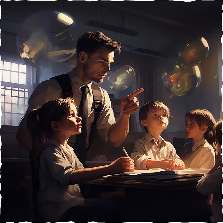 Teacher instructing young children during a class